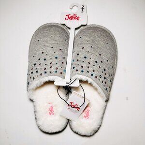 Girls Sparkle Slippers Size 2/ 3  Cozy Slip On Hard Bottom Justice